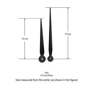 Black metal quartz clock needles hands set measuring 151mm and 192mm in length