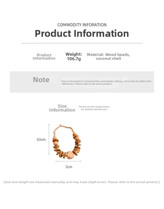 Ethnic wood and coconut shell beaded necklace detail with 106.7g weight info