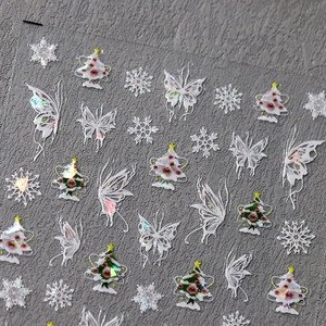 Autocollants Pour Ongles Laser Holographique 3D Papillon Arbre De Noël Flocon De Neige Dorure À Chaud Décalcomanies