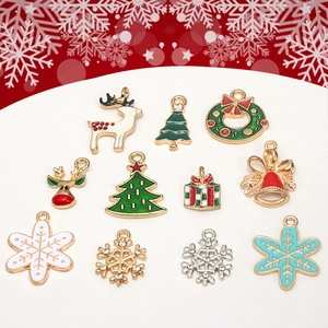 Christmas alloy charms collection featuring reindeer, trees, and bells for DIY jewelry