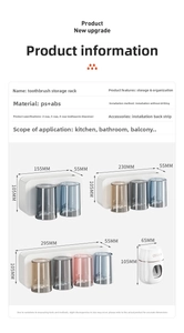 Size chart for no-drill wall toothbrush holders showing 2, 3, and 4 cup configurations