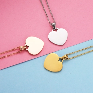 Minimalist heart pendant necklaces in silver, gold, and rose gold stainless steel set