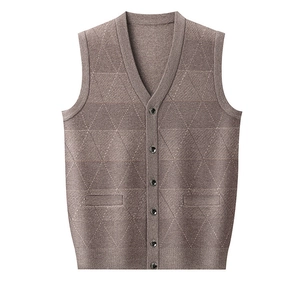 Men's Knitted Sweater Vest V-Neck Button Down Cardigan Argyle Texture Sleeveless Waistcoat With Pockets Business Casual