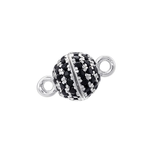 Macro view of silver magnetic clasp with black crystals for jewelry necklaces