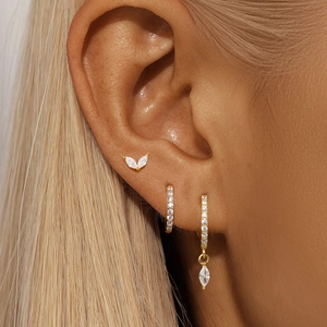 Gold S925 sterling silver evil eye lightning hoop earring set with sparkling zircons