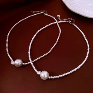 Artificial Pearl Necklace For Women Copper With Faux Artificial Pearl And Zircon Elegant French Style Clavicle Chain Adjustable Jewelry Gift