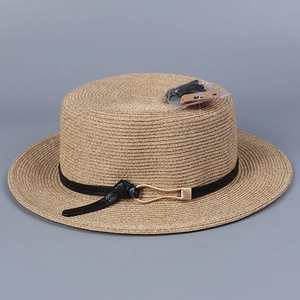 Chapeau Canotier Français Femme Élégant Chapeau De Soleil En Paille De Papier À Bord Large Avec Sangle En Cuir Et Boucle
