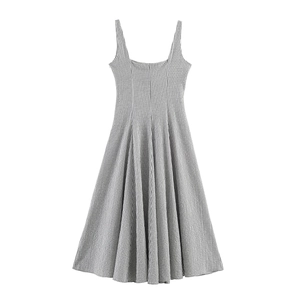 Plaid Maxi Dress French Style Sleeveless Polyester Square Neck Slim Waist Gingham Beach Vacation For Women