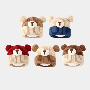 Bonnet En Tricot Pour Bébé Avec Oreilles D'ours Doublure En Coton Épaissie Chaud Coupe-vent Hiver Extérieur Pour Tout-petits