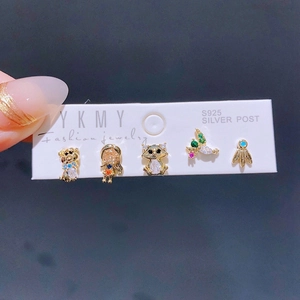 5-piece set of fairytale princess stud earrings with colorful zircons and S925 silver posts
