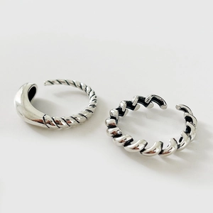 925 Sterling Silver Ring Vintage Minimalist Adjustable Open Twisted Rope Scroll Texture Water Drop Design For Women