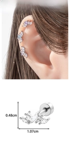 Detailed view of heart-shaped purple zircon stud earrings with size measurements