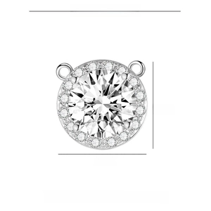 Silver plated circle pendant with central zircon stone and small accent gems, 11mm size