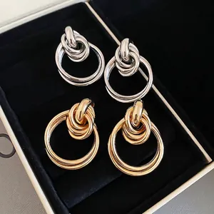 Boucles D'oreilles Créoles À Nœuds Entrelacés Avec Tige En Argent Sterling 925 Bijoux Pendantes Géométriques En Métal