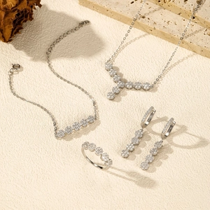 Elegant S925 sterling silver flower jewelry set with necklace earrings and ring