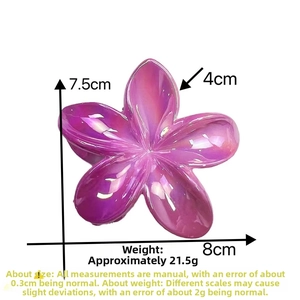 Detail view of purple flower hair claw with dimensions 8cm x 7.5cm and gradient finish