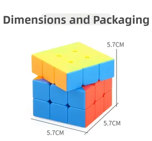 Detailed 3x3 puzzle cube showing standard 5.7cm dimensions and vibrant plastic colors