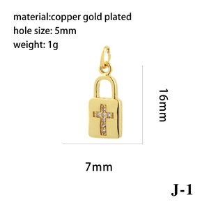 Detail view of 18K gold plated copper cross pendant with precise size and weight measurements