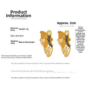 Detailed size and material guide for vintage butterfly earrings with colored crystal beads