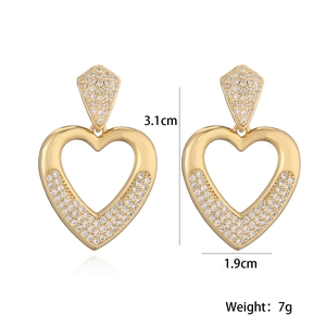 Gold plated hollow heart earrings with cubic zirconia stones and product dimensions