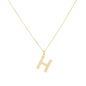 Elegant S925 silver H-letter pendant necklace with sparkling zircons and gold finish