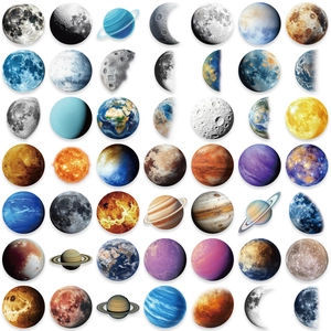 50-piece waterproof solar system planet stickers set for laptops and journaling decor