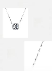 Close-up of S925 sterling silver necklace with sparkling 5A cubic zirconia stones