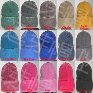 Grid view showing fifteen different colors of washed cotton baseball caps for outdoor wear