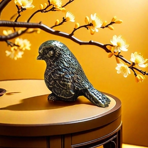 Lifelike solid brass bird figurine sparrow craft for desktop tea ceremony decoration