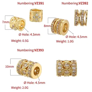 Three gold plated hollow charms with cubic zirconia for DIY jewelry making