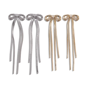 Elegant 18K gold plated bow earrings with zircon stones and long tassel snake chains