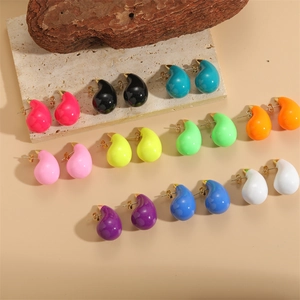 Colorful enamel teardrop earrings in dopamine candy colors with golden metal studs