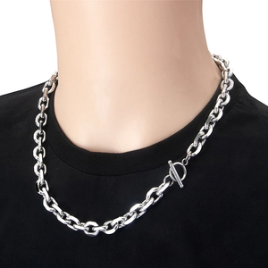 Stainless Steel Toggle Clasp Chain Necklace Hip Hop Punk O-Chain Jewelry For Men Women Minimalist Accessories