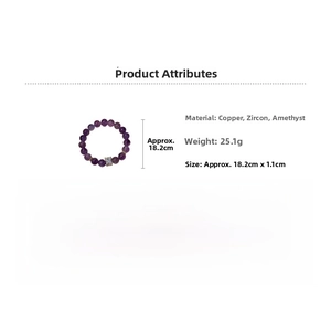 Detail view of purple crystal beaded bracelet with gold-plated zircon square charm