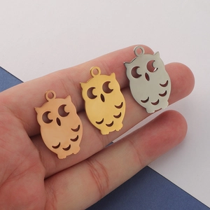 Polished stainless steel owl pendants in rose gold, gold, and silver finishes for DIY jewelry