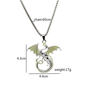 Luminous dragon necklace with silver metal chain and glowing wings pendant for men and women