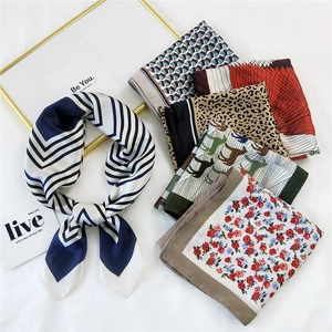 Silk-like square neck scarf set for women with trendy floral and animal print patterns