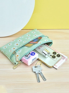 Minimalist light green daisy print small crossbody phone bag with double zipper