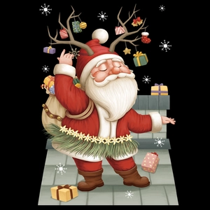 Christmas Santa Claus toilet seat decal sticker with reindeer antlers and gift bags