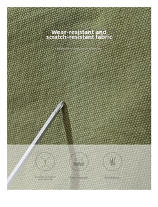 Dettaglio del tessuto in tela verde militare resistente all'usura e ai graffi