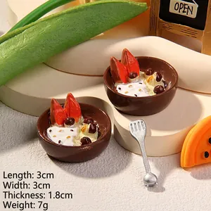 Detailed macro view of 3x3cm miniature resin ice cream dessert bowl model for DIY crafts