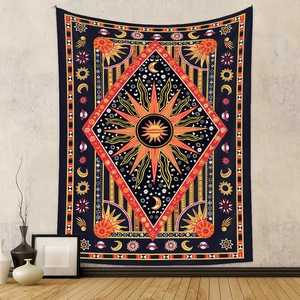 Bohemian sun and moon tapestry wall hanging with celestial patterns for home room decor