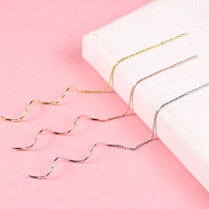 925 Sterling Silver Wave Spiral Threader Earrings Long Dangle Tassel Minimalist Geometric Jewelry For Women