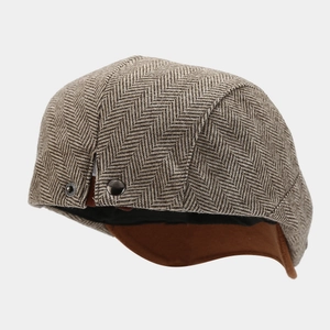 Classic herringbone pattern flat cap for men with retro brown texture and metal buckle