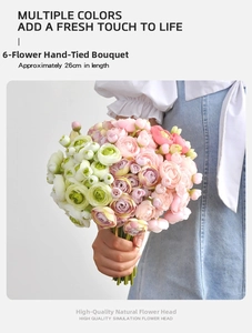 Detail of 26cm artificial bridal bouquet with six colorful ranunculus flowers