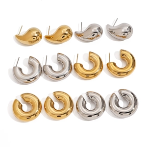 Minimalist stainless steel teardrop and hoop earrings set in polished gold and silver finishes