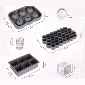 3-piece set of gray food-grade silicone ice molds for sphere, square and honeycomb cubes