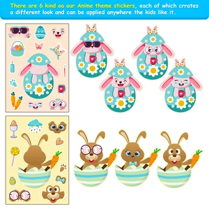 Detalle de 6 hojas de pegatinas de Pascua para niños, diseño de caras DIY creativo