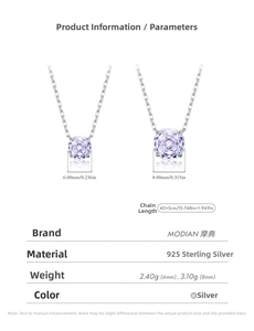 Detailed size specs for lavender rose cut silver necklaces with 6mm and 8mm gems