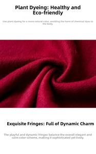 Detailed view of red cashmere texture scarf featuring soft fringe and natural plant dyeing